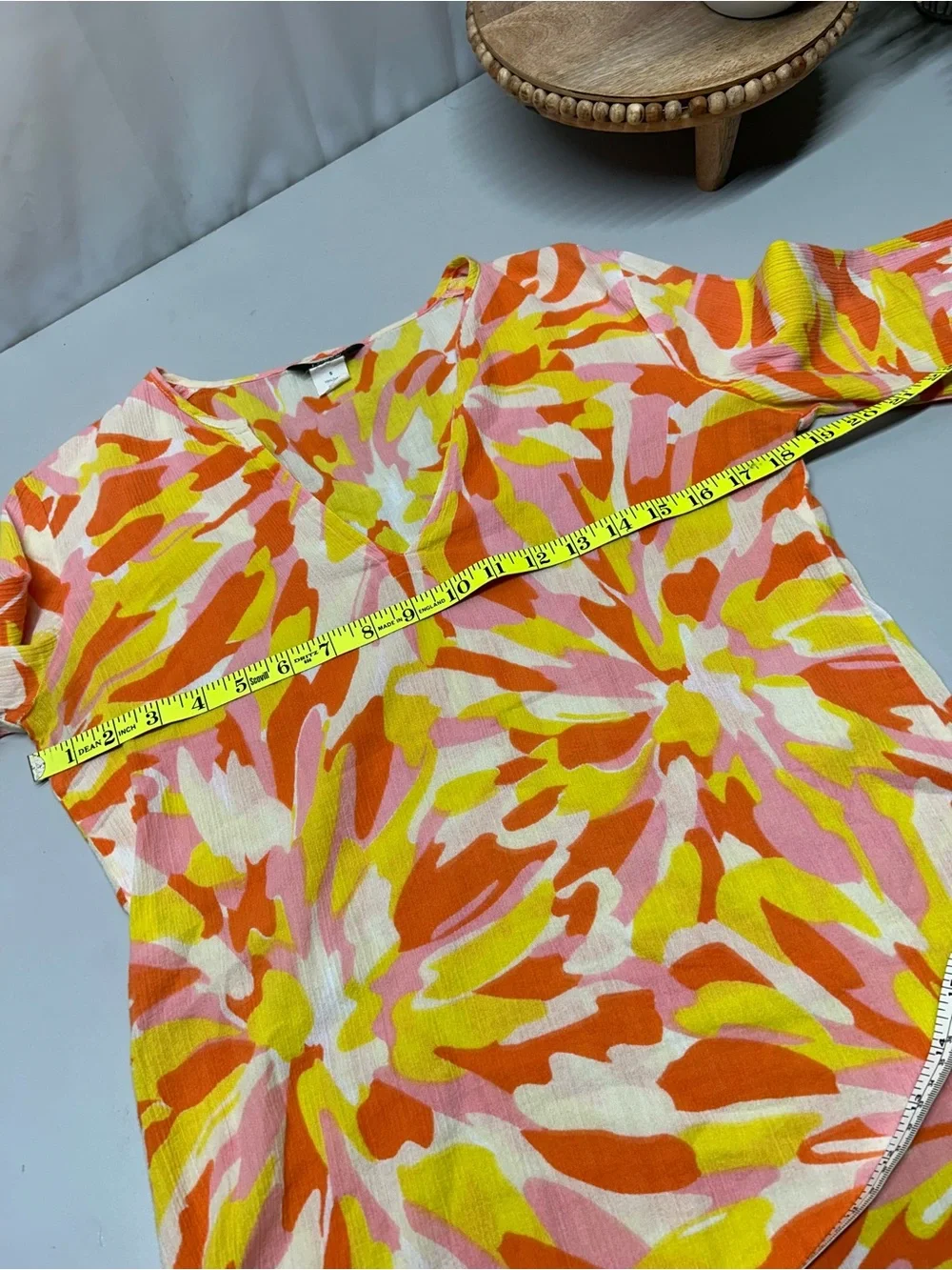 J. Crew Pink, Yellow & Orange Abstract Floral V-Neck Tunic small